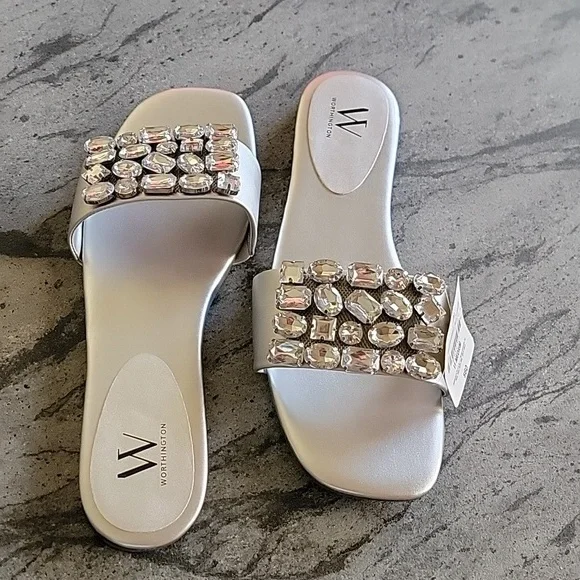 WORTHINGTON Slide Sandals w/Large RHINESTONES Silver size 11M NWT - Picture 7 of 7